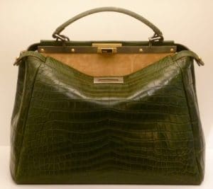 Fendi Dark Green Croc Peekaboo Large Bag