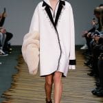 Celine White Coat with Black Fringed Collar - Fall 2014 Runway