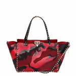 Valentino Red Camouflage Patchwork Rockstud Tote Medium Bag