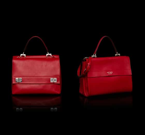 Prada Vitello Lux Bauletto Bag BL0728 Red Leather Pony-style