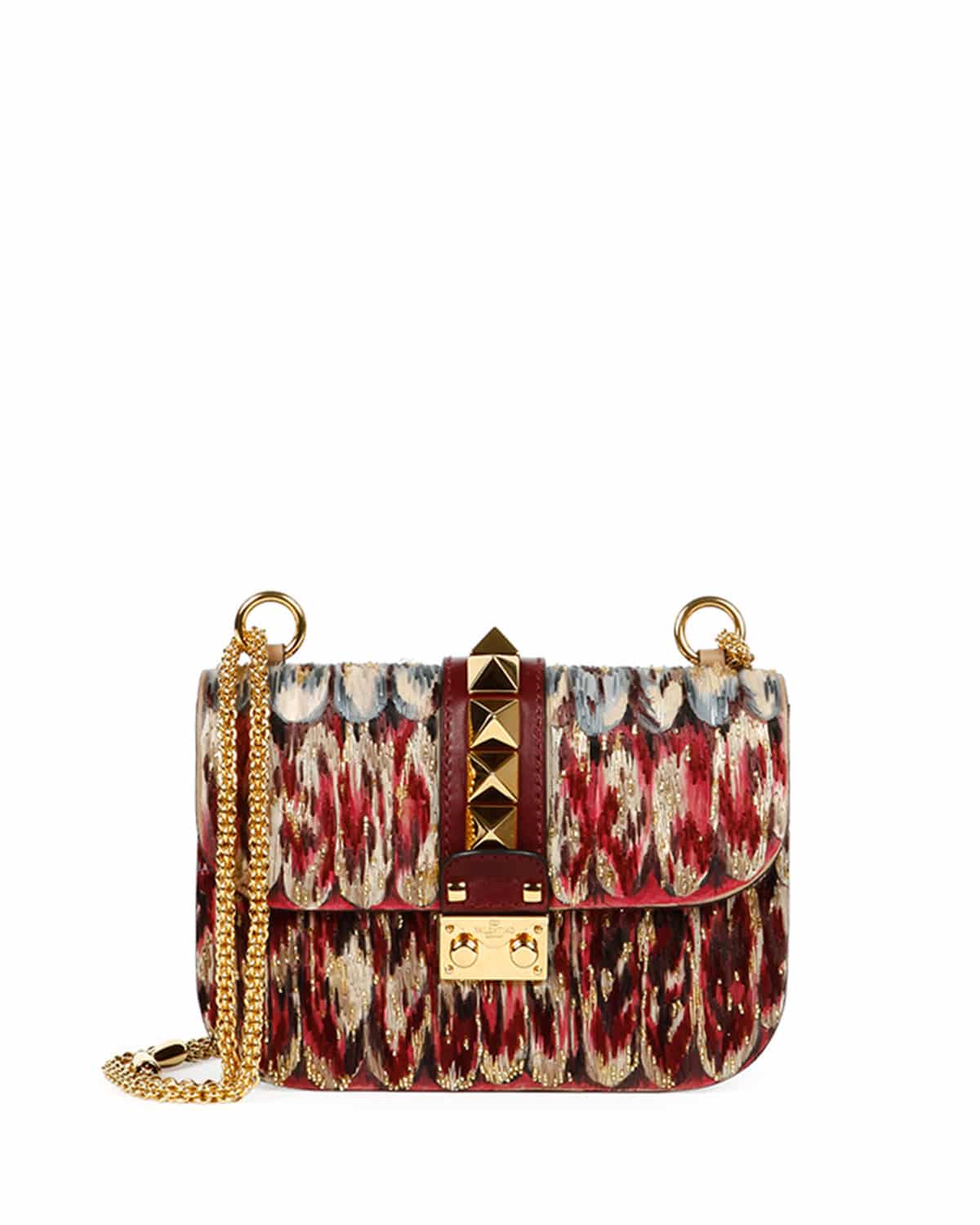 Valentino Calfskin Painted Feathers Glam Lock Small Shoulder Bag