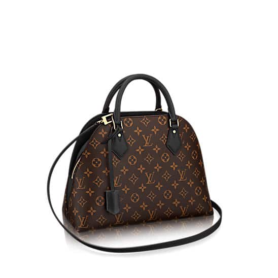 Louis Vuitton Alma Handbag in Brown Monogram Canvas and Red Leather