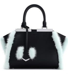 Fendi Black Leather with Pale Blue Fur Trim 3Jours Mini Bag