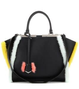Fendi Black Leather with Yellow/White Fur Trim 3Jours Small Bag
