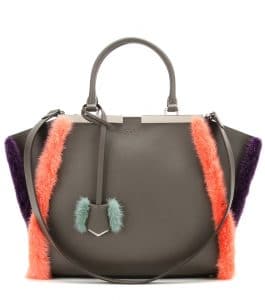 Fendi Grey Leather with Coral/Violet Fur Trim 3Jours Small Bag