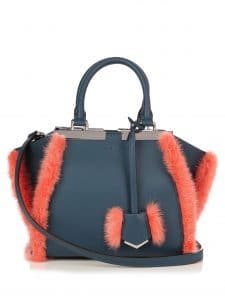 Fendi Prussian Blue Leather with Coral Fur Trim 3Jours Mini Bag
