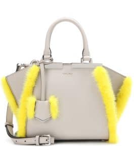 Fendi Taupe Leather with Yellow Fur Trim 3Jours Small Bag