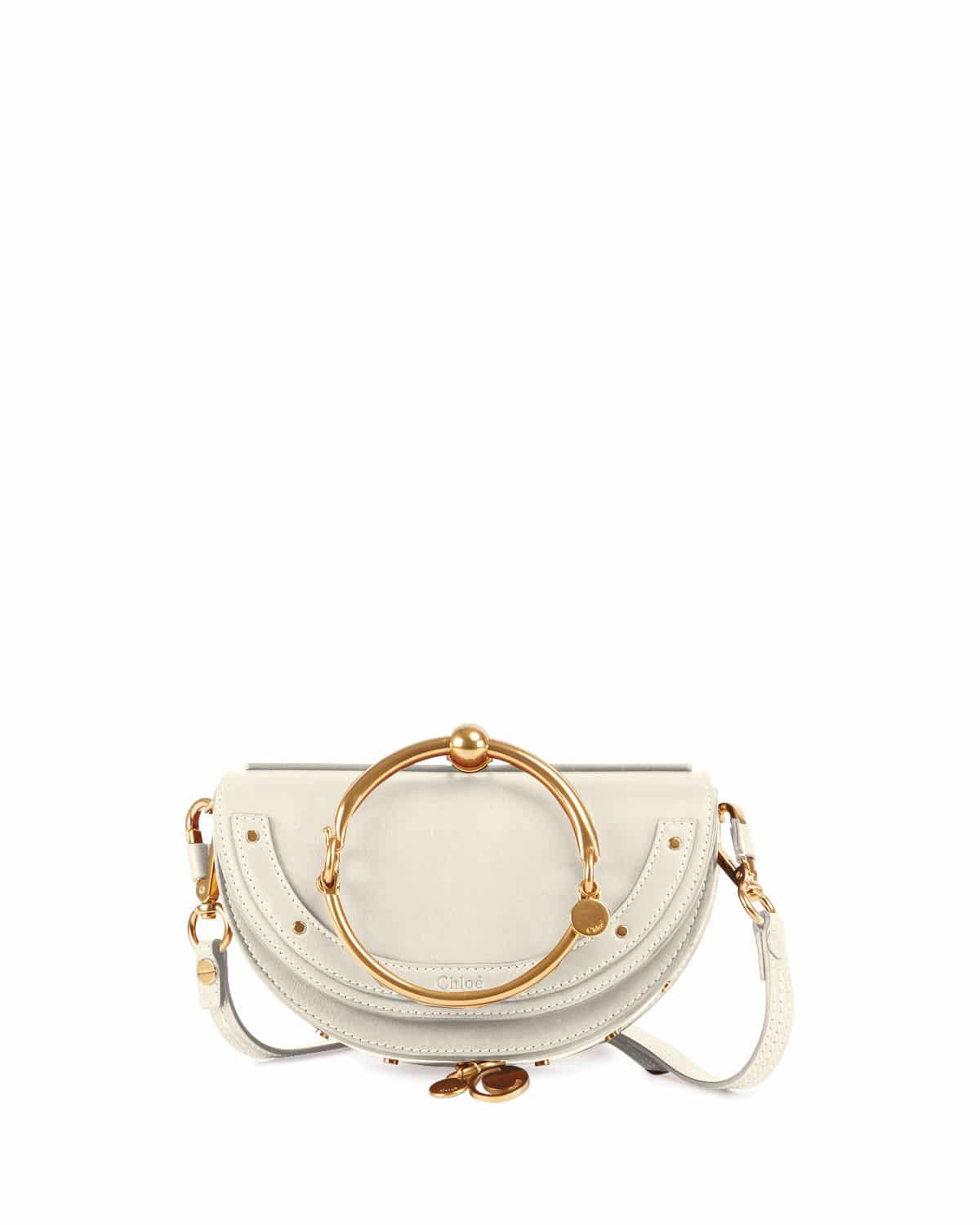 Chloe White Leather Small Nile Bracelet Minaudiere Crossbody Bag