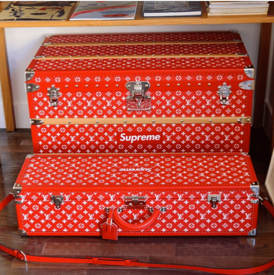 Louis Vuitton Supreme Red Monogram Malle Courrier 90 Steamer Trunk