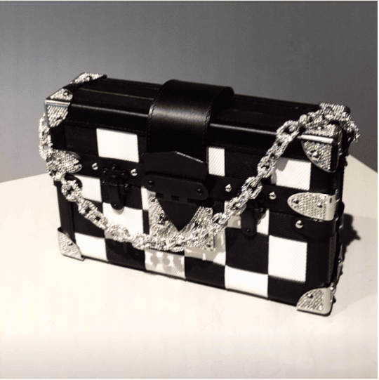 Louis Vuitton Black & White Checkered Petite Malle Bag