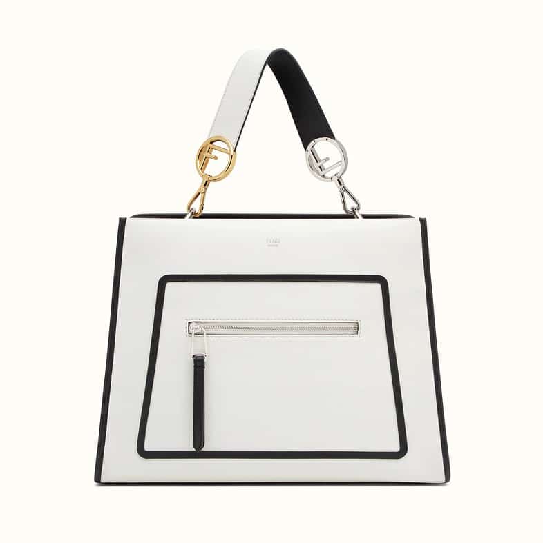 Fendi Grey Beige Black Leather Runaway Tote Bag with Two Straps