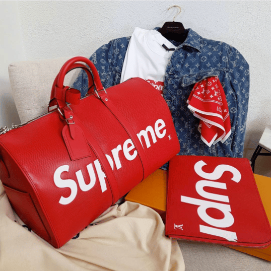 Louis Vuitton X Supreme Limited Edition Red Epi Bandouliere Duffle Keepall  45