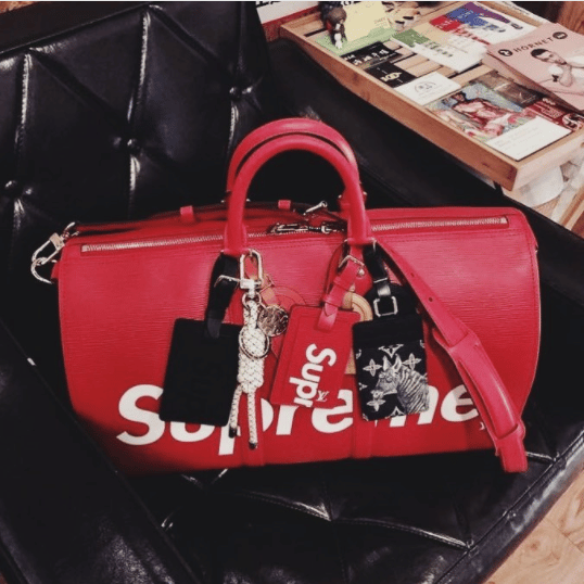 Louis Vuitton X Supreme Red Epi Keepall Bandouliere Duffle Bag 45 at  1stDibs  supreme x lv duffle bag, supreme louis vuitton duffle bag, louis  vuitton supreme duffle bag