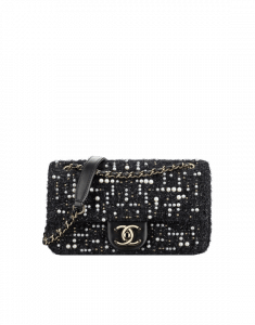 Chanel Black Tweed Cosmos Pearls Small Flap Bag
