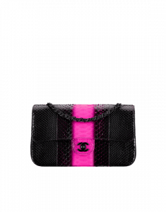 Chanel Black/Pink Python Classic Flap Medium Bag