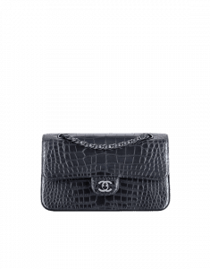 Chanel Charcoal Alligator Classic Flap Medium Bag