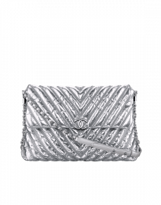 Chanel Silver Chevron Space Suit Flap Bag