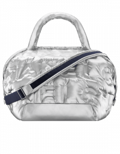 Chanel Silver Embossed Nylon Chanel Doudoune Large Zipped Shopping Bag