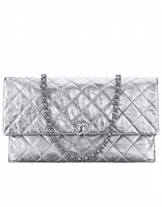 Chanel Silver Metallic Crumpled Calfskin Large Flap Bag