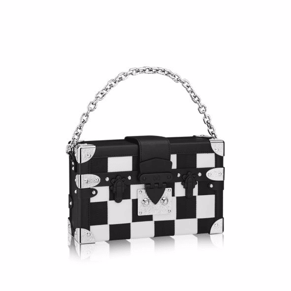 Louis Vuitton Black and White Floral Printed Embossed Calfskin Petite Malle Silver Hardware, 2017 (Like New), Grey/White Womens Handbag