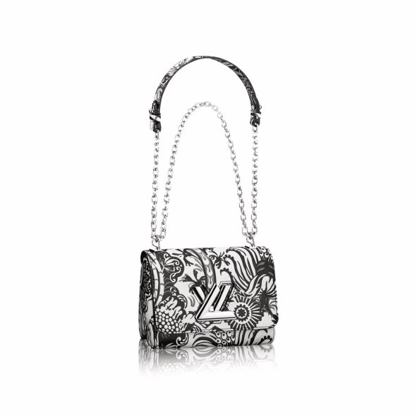 Louis Vuitton Black And White Floral Printed Embossed Calfskin