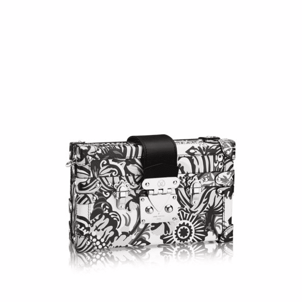 Louis Vuitton Black And White Floral Printed Embossed Calfskin