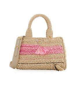 prada pink raffia tote