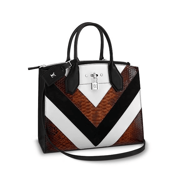 Louis Vuitton City Steamer Handbag Leather with Python MM