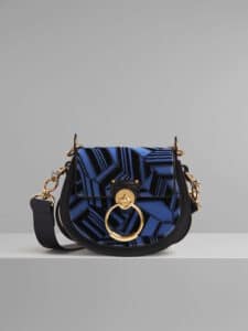 Chloe Black/Blue Woven Geometric Print Small Tess Bag