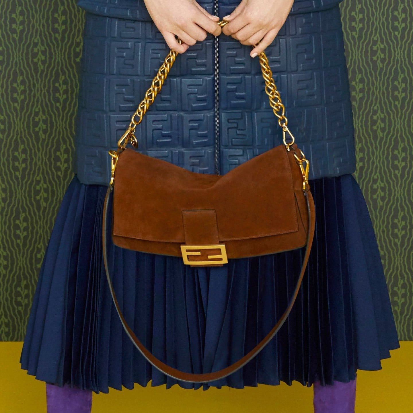 Fendi Brown Suede Baguette Large  Bags, Fendi purses, Suede handbags