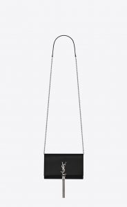Saint Laurent Black Embossed Kate Chain Wallet With Tassel
