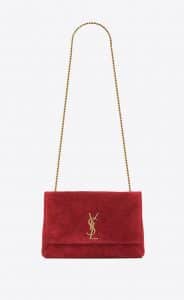 Saint Laurent Eros Red Suede:Leather Medium Reversible Kate Bag