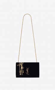 Saint Laurent Golden Black Embroidered Velvet Kate Medium Bag