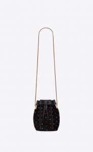 Saint Laurent Multicolor Black Suede and Studs Talitha Small Bucket Bag
