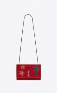Saint Laurent Multicolor Red Suede with Star Patchwork Kate Medium Bag