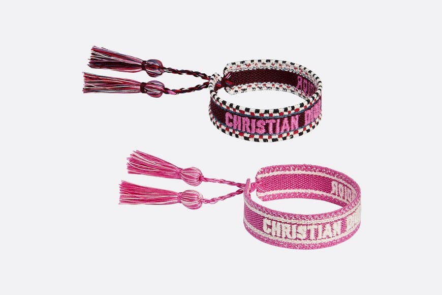 CHRISTIAN DIOR white pink ethnic J'Adior woven friendship bracelet