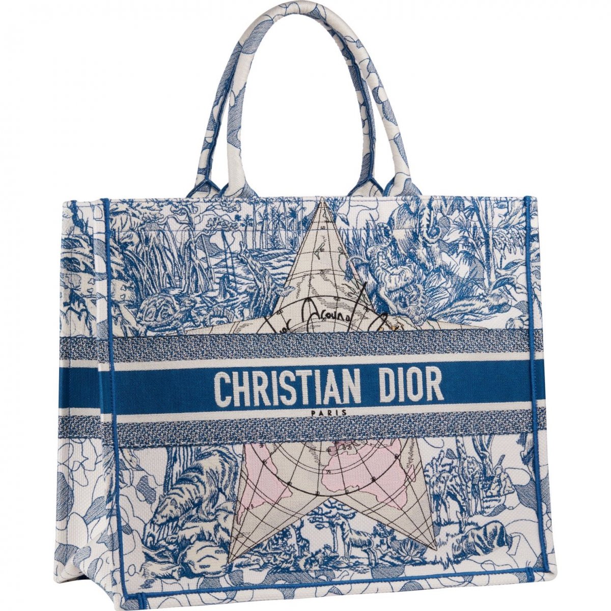 Large Dior Book Tote Ecru and Blue Dior Oblique Embroidery 42 x 35 x 185  cm  DIOR US
