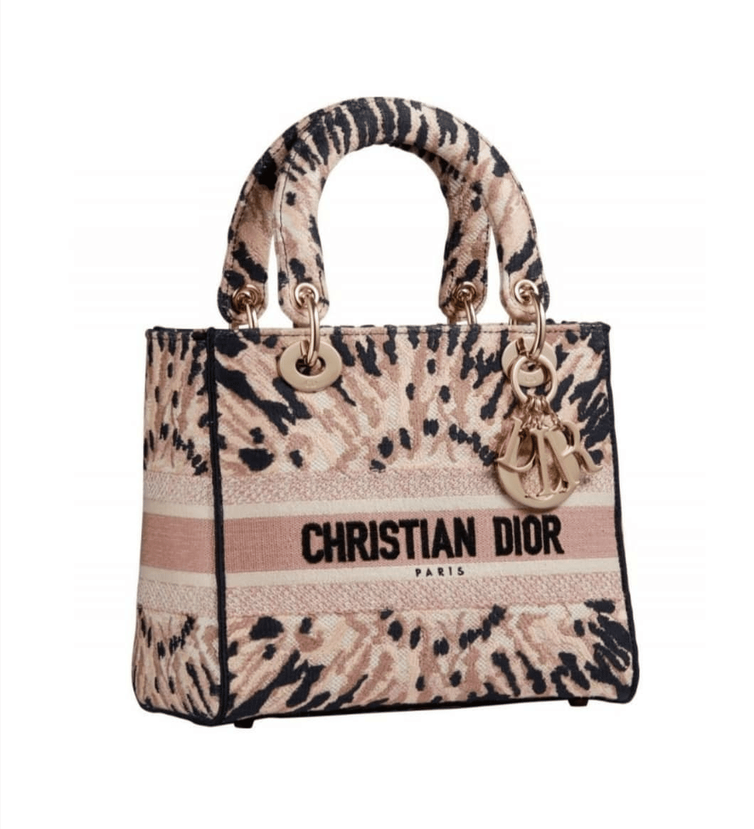 Christian Dior Medium Lady D-Lite Bag Blue Dior Palms Embroidery