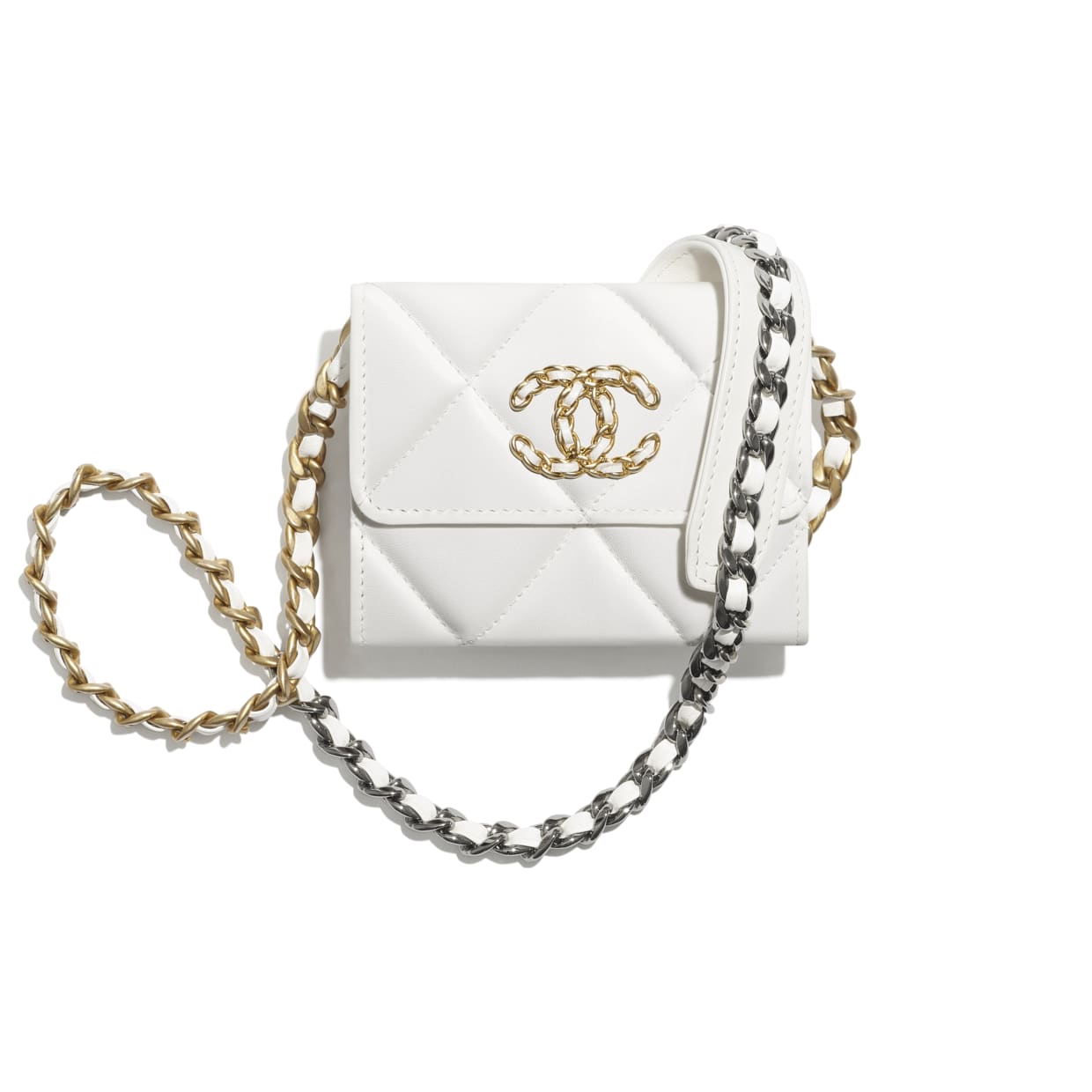 Chanel CC ID Card Holder on Chain Quilted Caviar Neutral 214954148