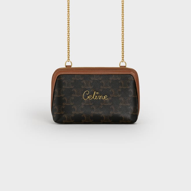 Shop CELINE Triomphe Canvas 2021 SS Wallet on strap in triomphe
