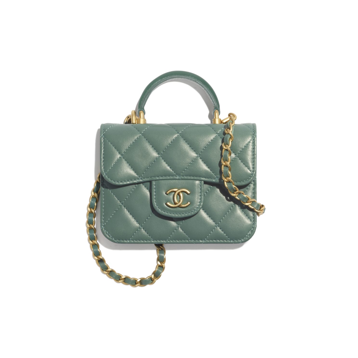 Chanel Green Top Handle Flap Coin Purse with Chain