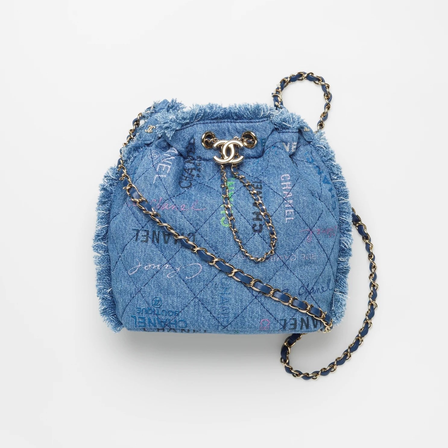 Chanel Hobo Maxi Bag Hand Shoulder Purse Print Denim Blue AS3127